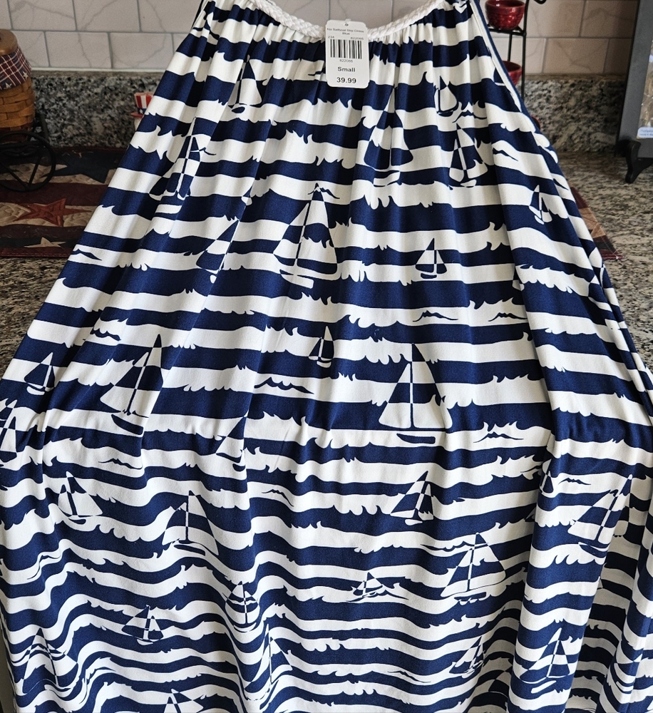 Nautical Sailboat And Striped Sun Dress. Size S. Matching Sandles In My Closet